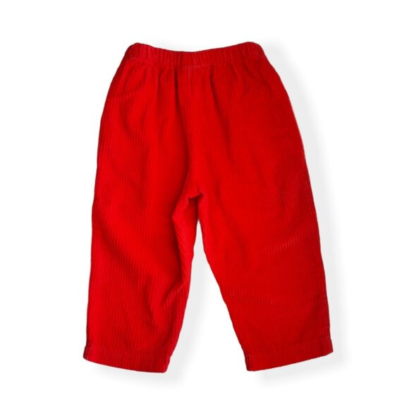 Vintage Y2K Flap Happy Red Corduroy Pants Boys 2 Wide Wale Pull On USA 90s - Picture 2 of 6